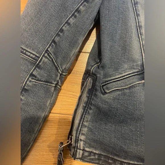 Marc Cain Blue Denim Biker Jacket  Quilted Moto Shoulders & Asymmetric Zip jeans - Picture 9 of 14